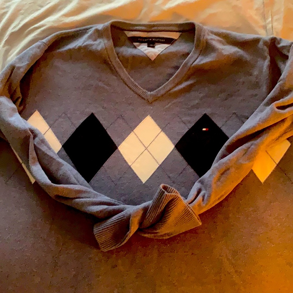 Light Blue Argyle Cotton 100% Tommy Hilfiger XXL
